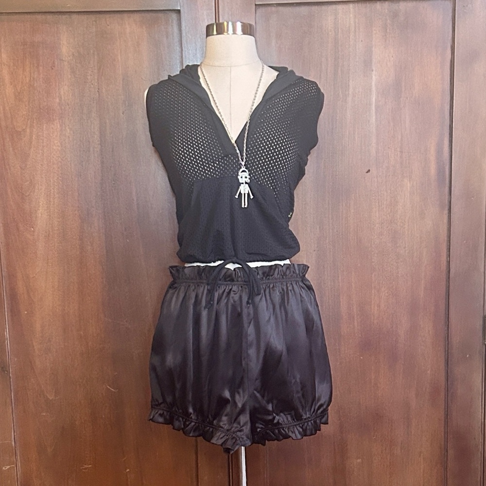 Black Satin Ruffle Bloomers Shorts S - Picture 6 of 8